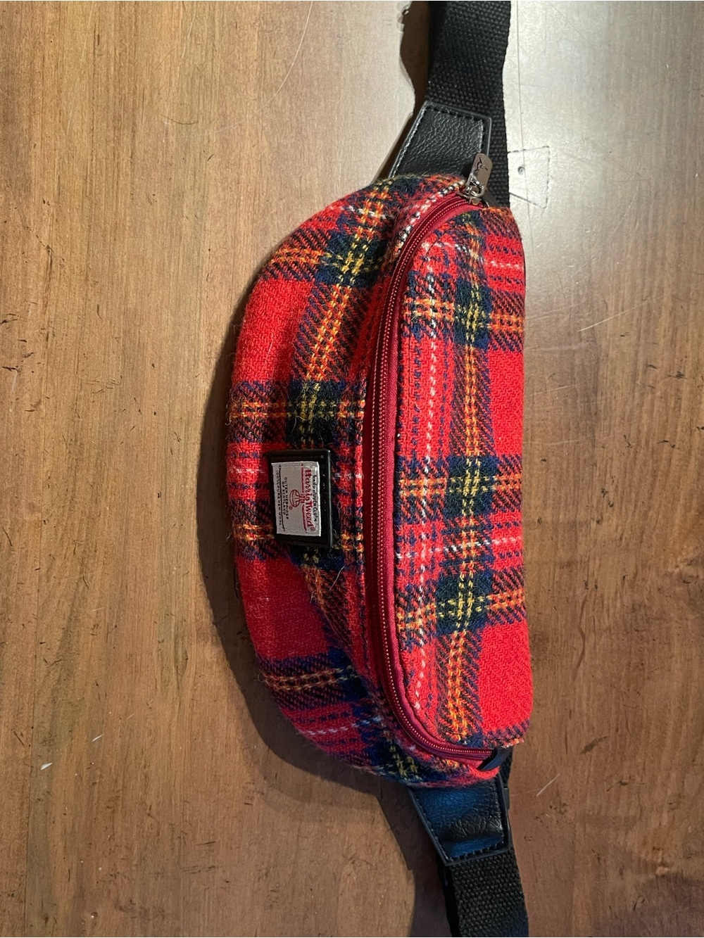 Red Plaid Men’s Waist Bag with Adjustable Strap